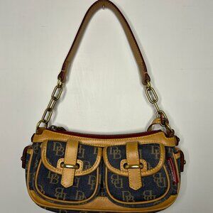 Dooney and Bourke Vintage Denim and Leather Y2K Shoulder Bag
